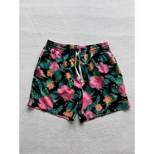 Chubbies Swim Trunks Mens Large Black Floral Tropical Hibiscus 5.5 Inch Inseam